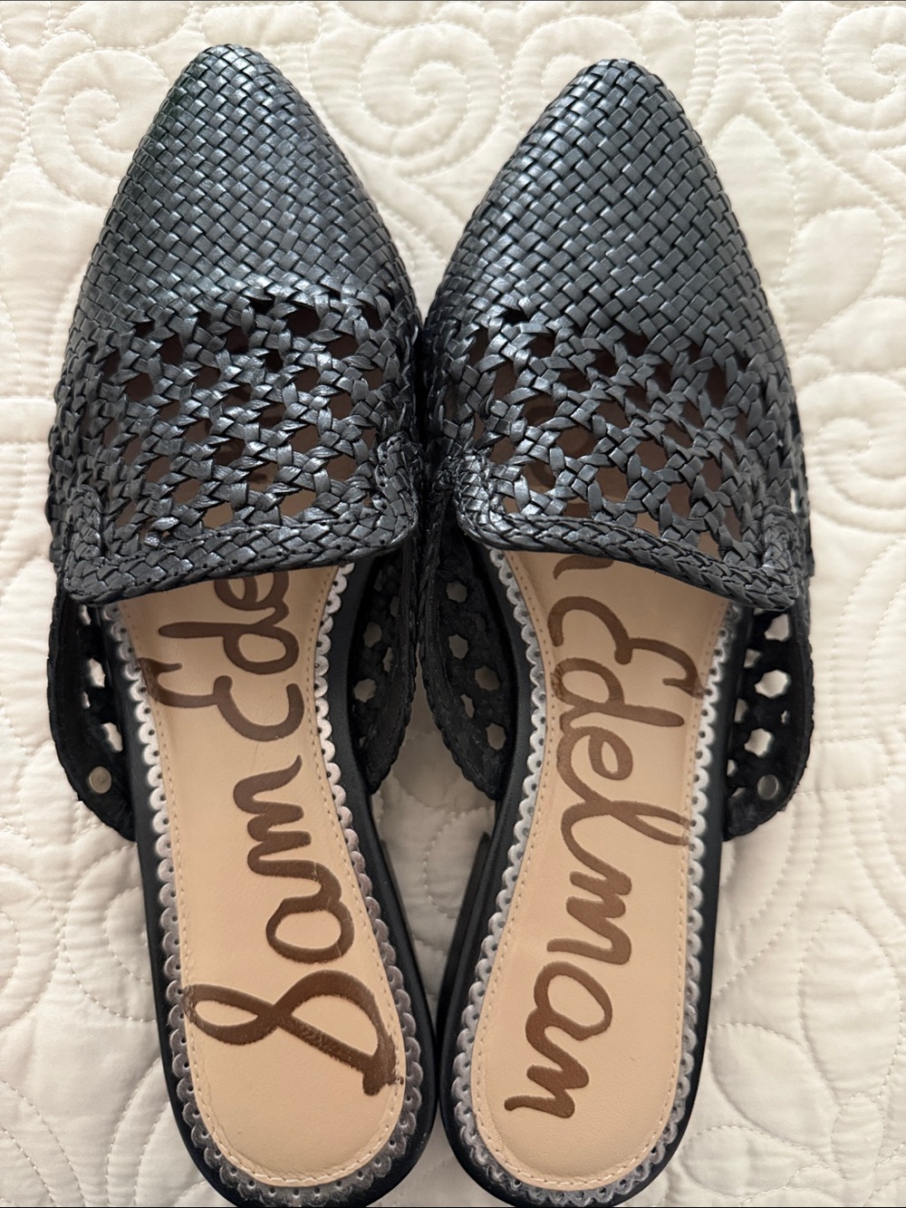 Sam Edelman Black Woven Pointed-Toe Mules